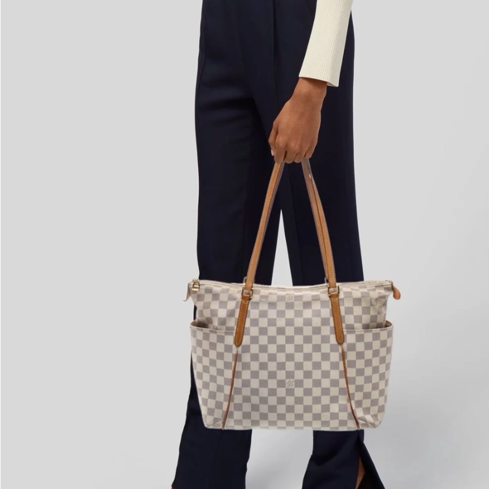 Louis Vuitton Damier Azur Checkerboard Tote with Tan Leather Trim